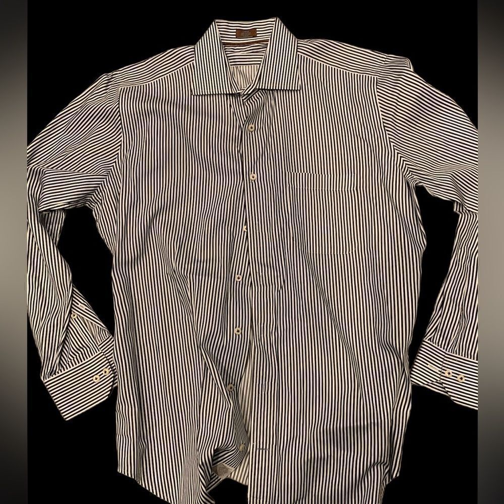 Peter Millar black/gray and White Vertical Stripe Dress Shirt